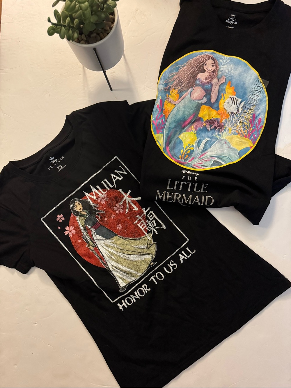 Disney Kids Black Mulan & The Little Mermaid Graphic Tees - Black